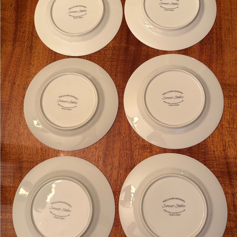 Set Of Six Williams Sonoma Summer Studies Botanical 7.75” Salad Plates Japan - Picture 5 of 7